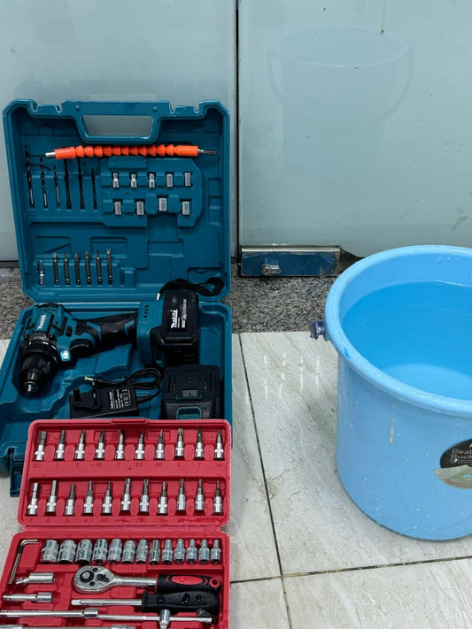 Makita Cordless Drill Machine (Waterproof 48v) 2) Socket Tools set 46 Pieces 